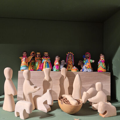 kerstgroep licht hout