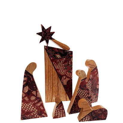 Kerstgroep hout en batik