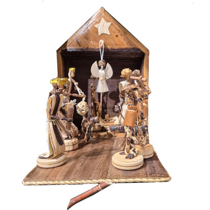 kerstgroep kenis hout met deuren van stof