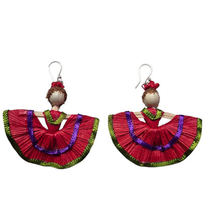 Oorbellen Danseres rood maisblad