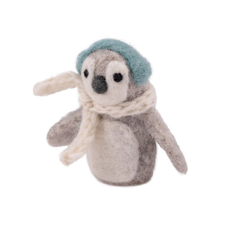 vingerpopje pinguïn ijsblauw