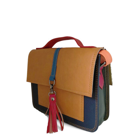 Schoudertas cognac blauw/2