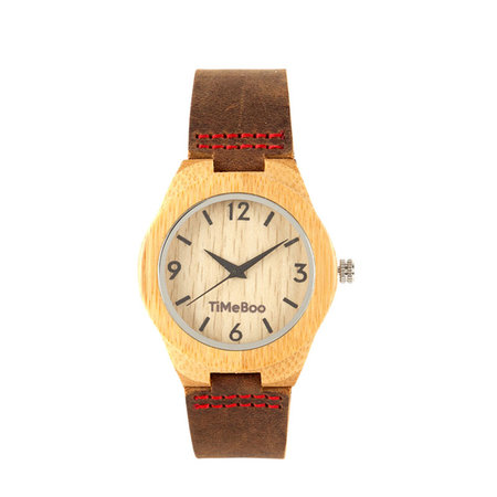 Horloge bamboe rood stiksel M
