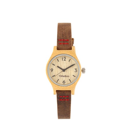 Horloge bamboe rood stiksel S