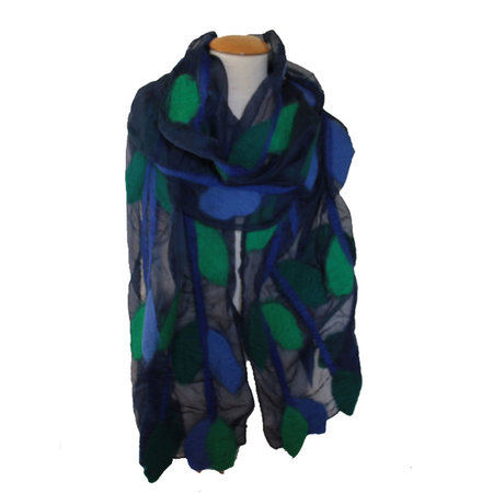 Sjaal blaadjes blauw/groen