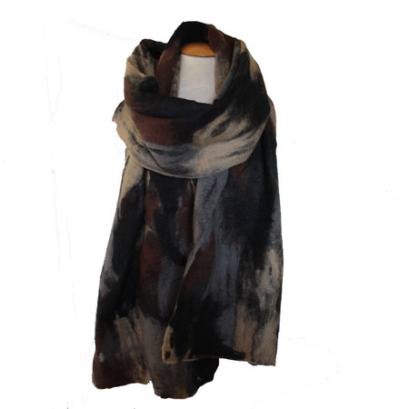Sjaal vilt op chiffon zwart/beige/bruin