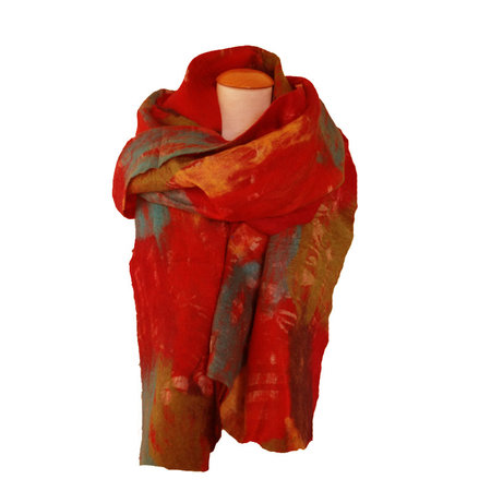 Sjaal gevilt op sarizijde multicolor