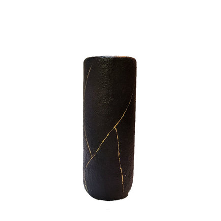 Vaas papier mache zwart goud S