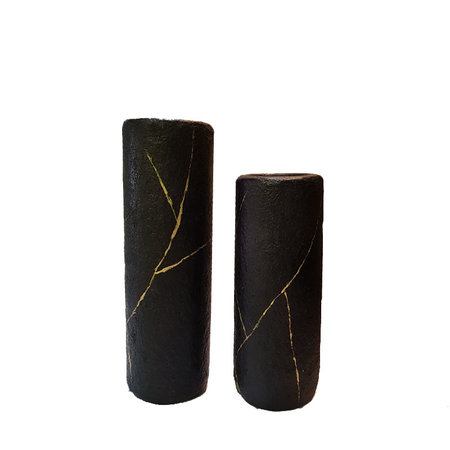 Vaas papier mache zwart goud S