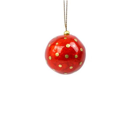 Kerstbal capiz rood stippen 3 cm