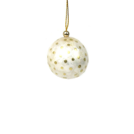 Kerstbal capiz wit met stippen 3 cm