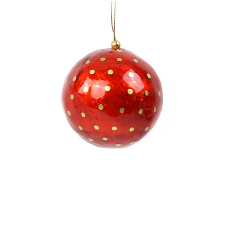 Kerstbal capiz rood met stippen 6 cm