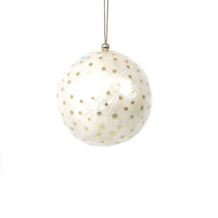 Kerstbal capiz wit met stippen 6 cm