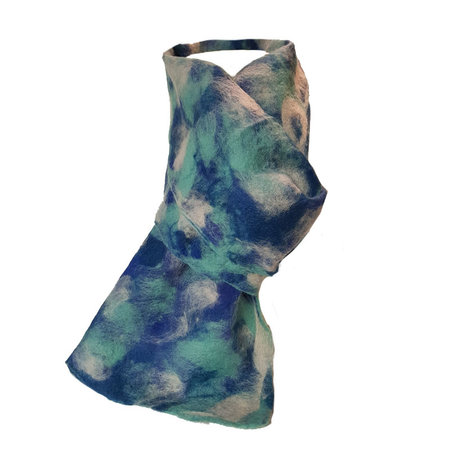 Sjaal vilt blauw aqua wit