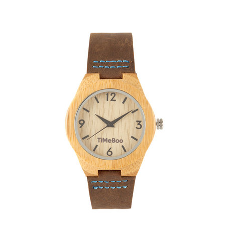 Horloge bamboe blauw stiksel M
