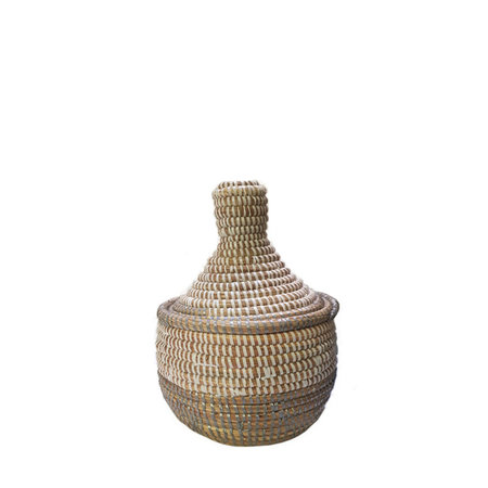 Mandje riet S zilver wit