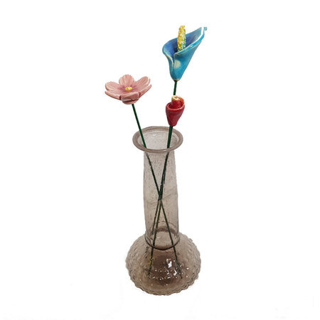 Vaas gerecycled glas roze hoog smal