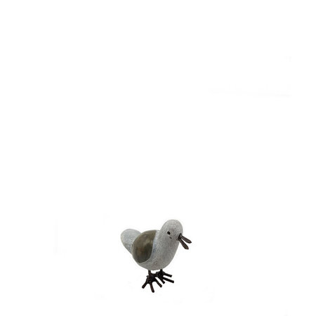 Vogeltje steen en metaal open snavel (2)