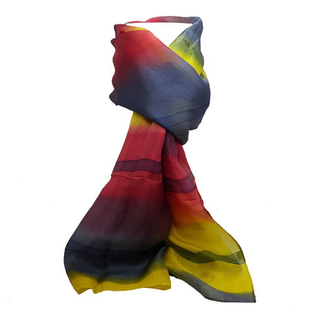 100% zijde okergeel, rood dwarsstrepen
