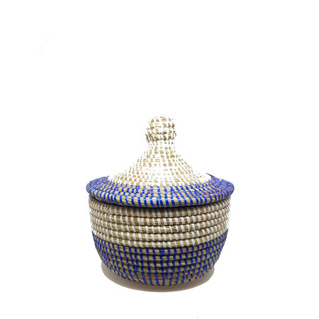 Mandje riet S blauw wit