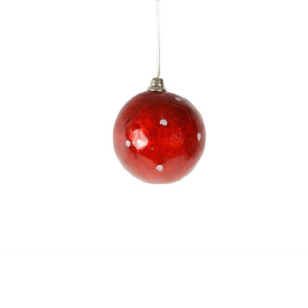 Kerstbal capiz rood/stippen 7 cm
