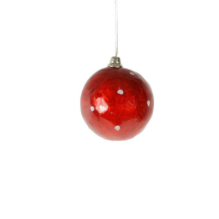 Kerstbal capiz rood/stippen 7 cm