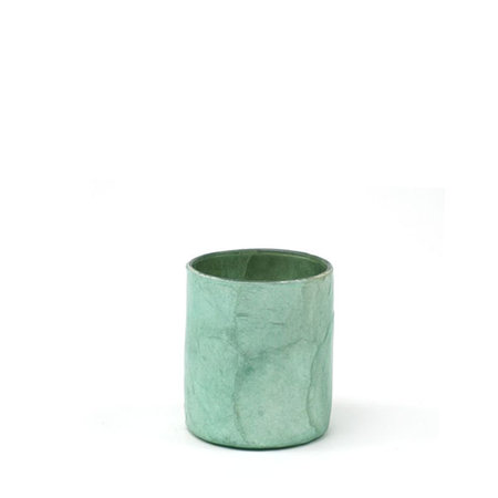 Sfeerlicht/ vaasje capiz turquoise-greyed mint