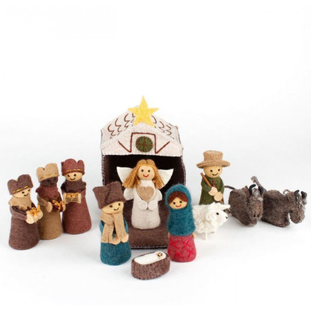 Kerstgroep vilt met stal kleur