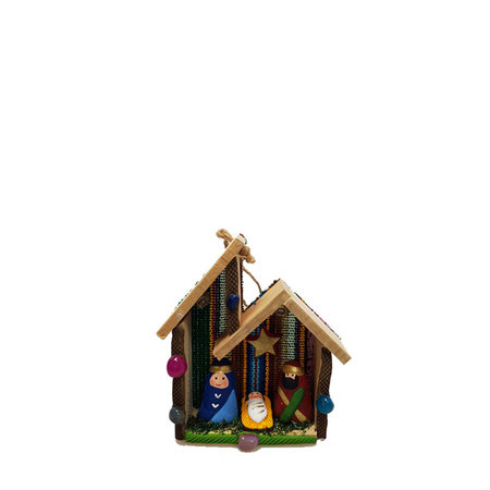 Kerstgroep textiel, steen en hout