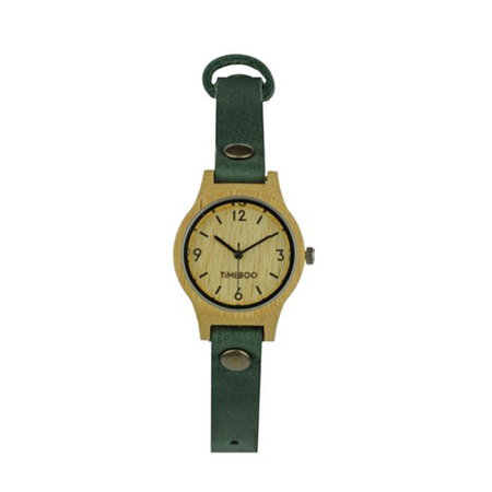 Horloge bamboe S forest green