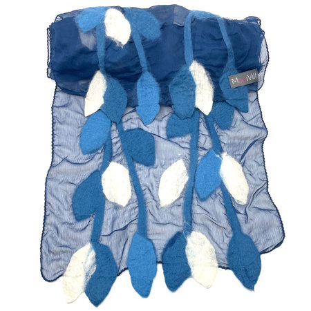 Sjaal gevilte blaadjes blauw wit