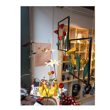 Wanddecoratie metaal gele tulp