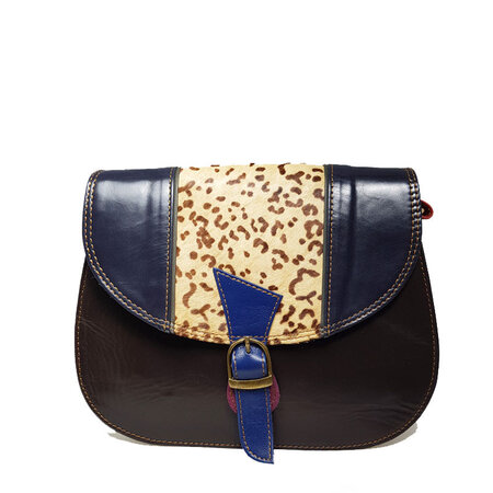 Tas leer bruin blauw