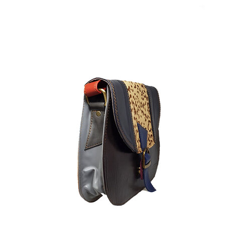 Tas leer bruin blauw