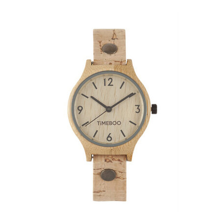 Horloge bamboe M kurk licht