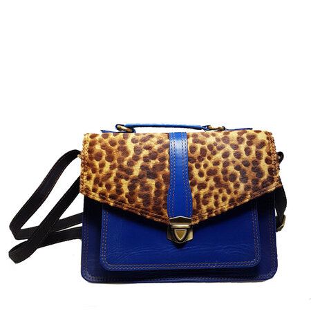 Tas leer blauw en print (Nr. 11)