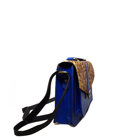 Tas leer blauw en print (Nr. 11)