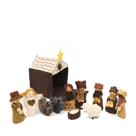 Kerstgroep vilt met stal bruin