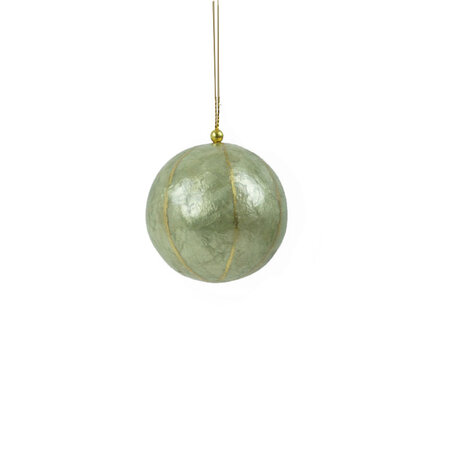 Kerstbal capiz groen strepen 6 cm