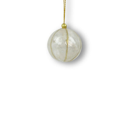 Kerstbal capiz wit strepen 3 cm