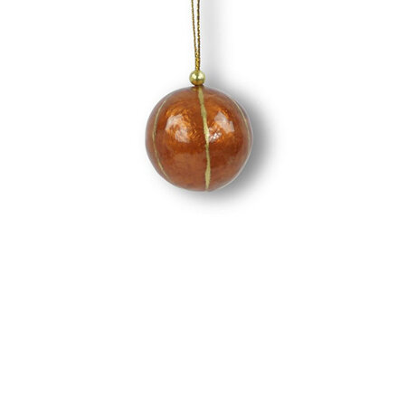 Kerstbal capiz cognac strepen 3 cm