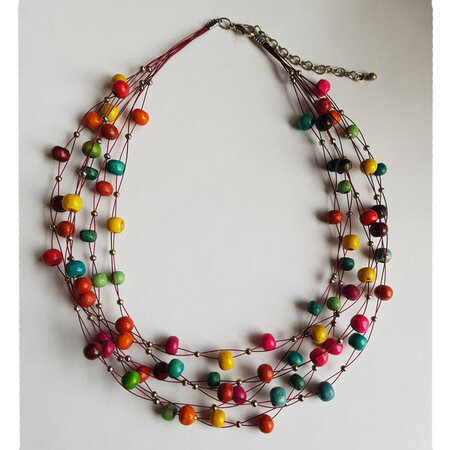 Ketting houten kralen bont (nr.2)