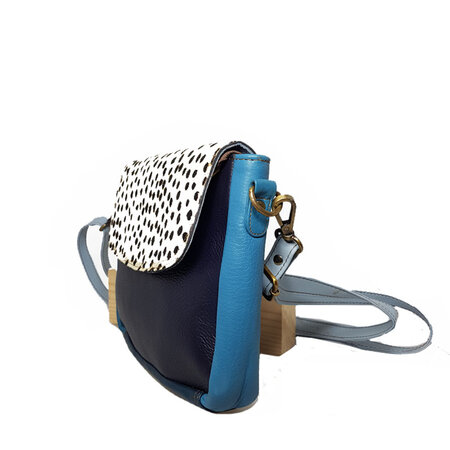 Tas leer blauw parel