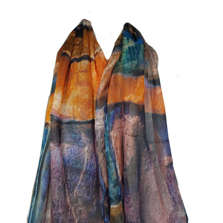 Sjaal oranje blauw zijde