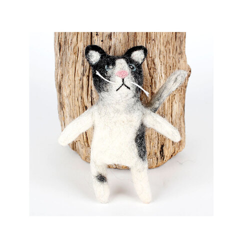 Vingerpopje zwart witte kat vilt