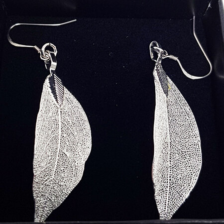 Oorbellen zilverkleurig eucalytusblad