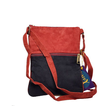 Tas suede geborduurd rood paars