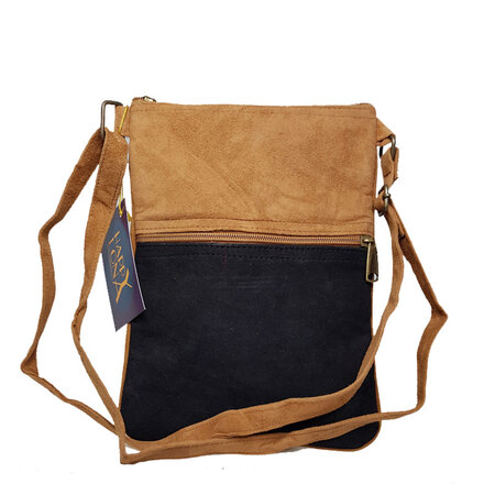 Tas suede geborduurd beige oranje