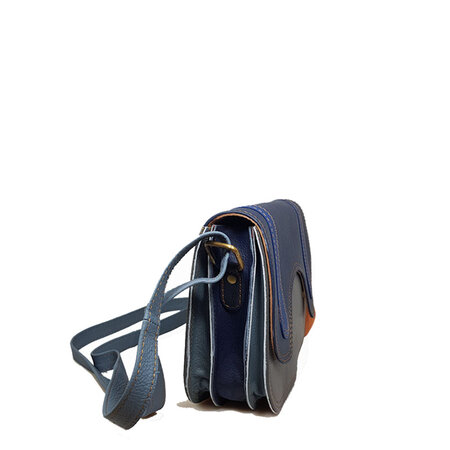 Tas leer blauw grijs