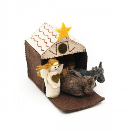 Kerstgroep vilt met stal bruin